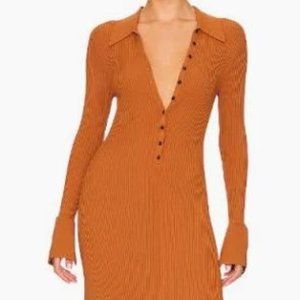 A.L.C. Lance Ribbed Maxi Dress Cognac Brown Long Sleeve Size S NWT